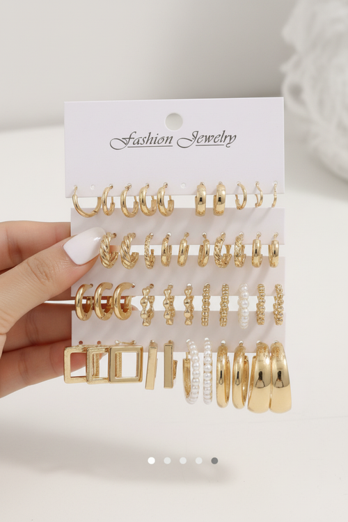 Full 20 pairs fashion geometric gold hoop earring set