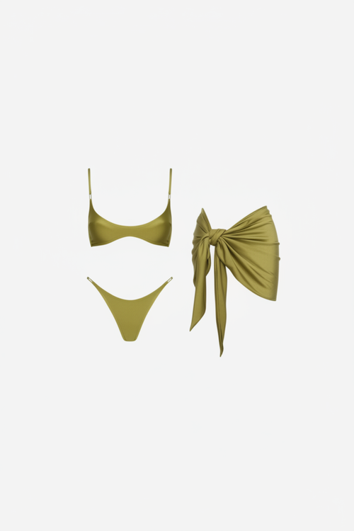 Olive green 3-piece bandeau bikini set